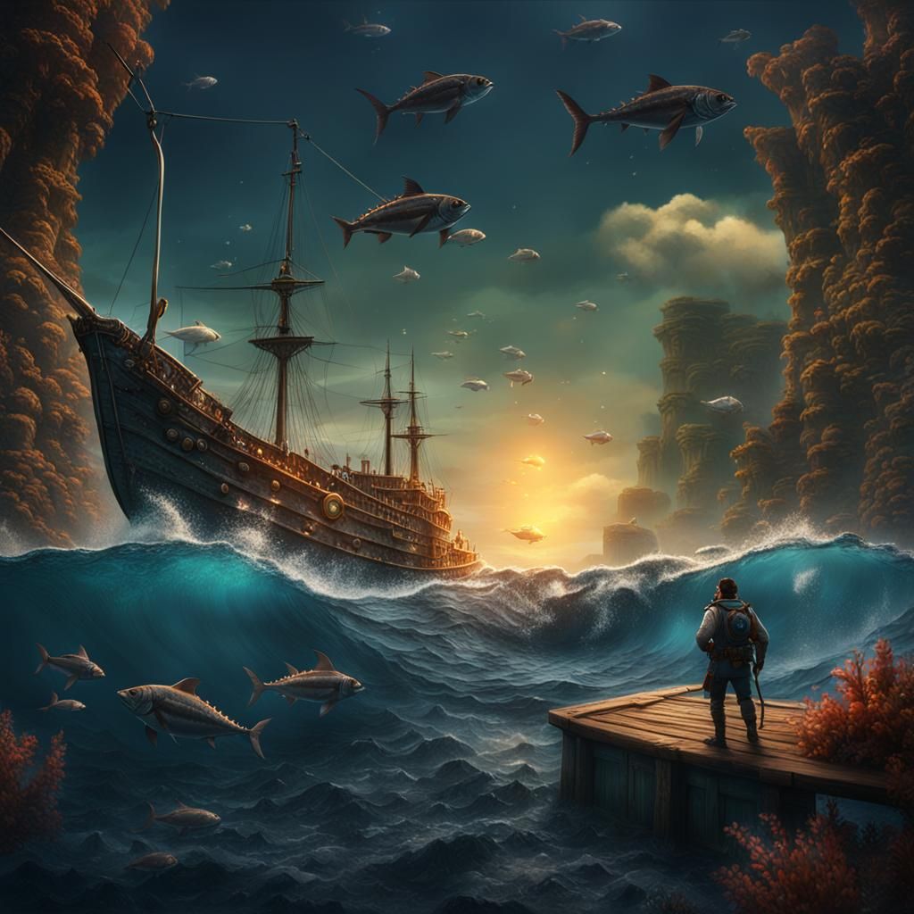 Pacific Tuna Fishing: Detailed Fantasy Concept Art