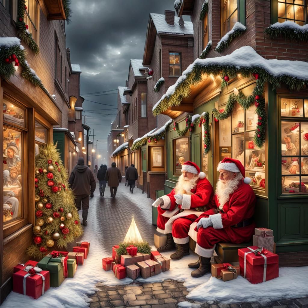 Homeless Christmas in Surreal Impressionism Style