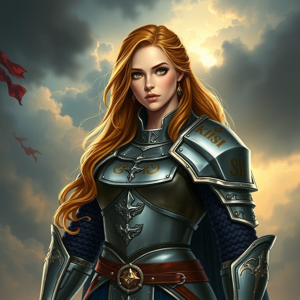 Female Warrior in Armor Portrait in Fantasy Art Style