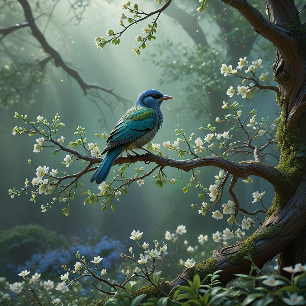 Ethereal Spring Tree Scene in Cottagepunk Style