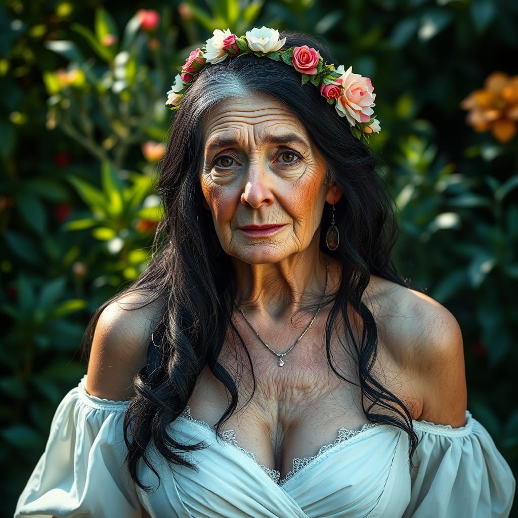 Hippy Bride with Floral Garland: 8K Portrait