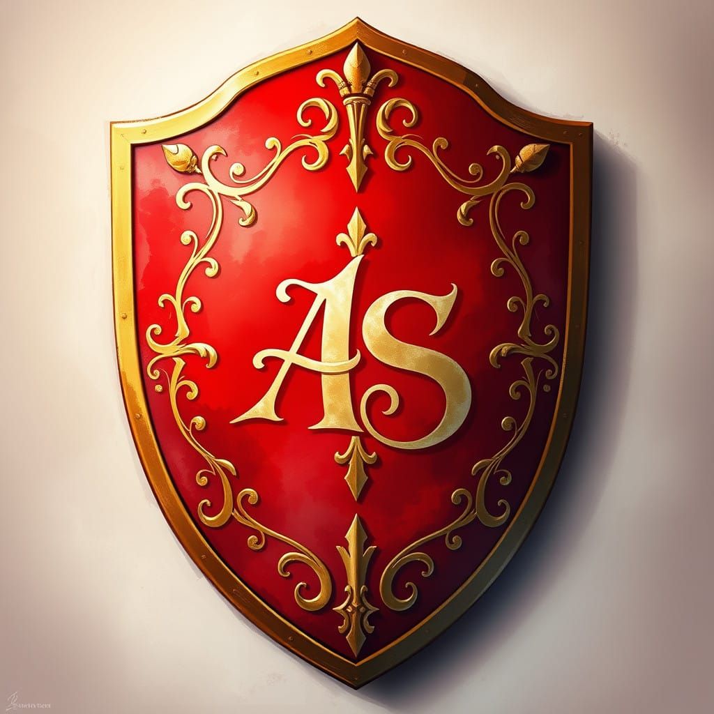 Majestic, Hand-Painted Shield with Elegant Cursive Logo in D...