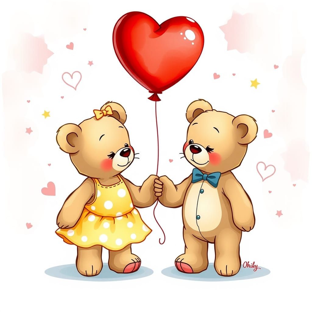 Whimsical Teddy Bear Couple in Pastel Hues