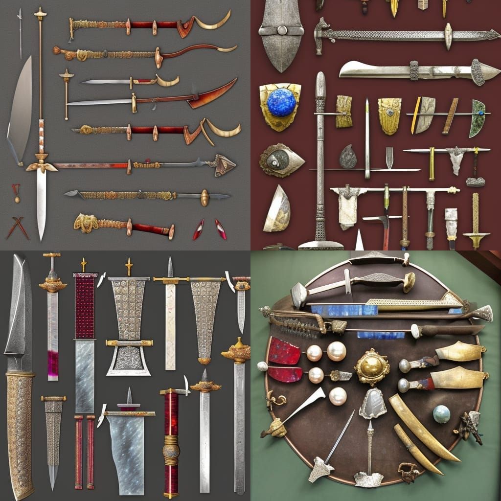 medieval weapon collection gems incrusted axe ruby incrusted sword saphire incrusted axe crystal ball on staff bladed we...