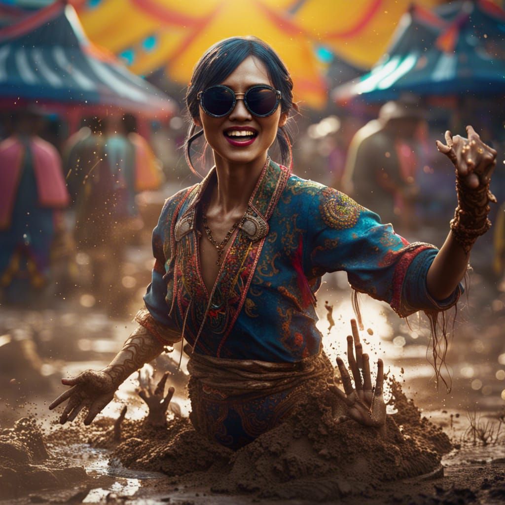 Asian Woman Dancing in Mud: Fantasy Concept Art