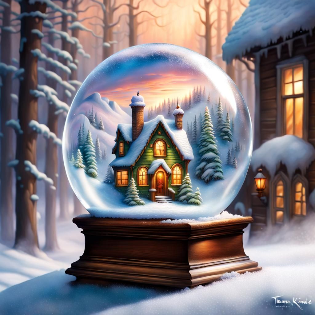 Magic Winter Wonderland Snowglobe in Hyperrealistic Style