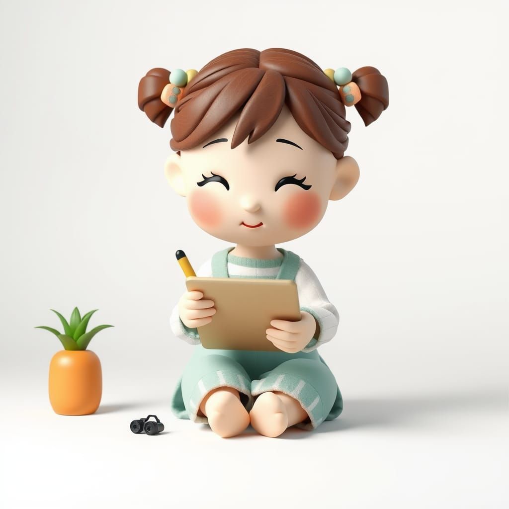 Adorable Clay Chinese Girl Icon in Muted Pastels