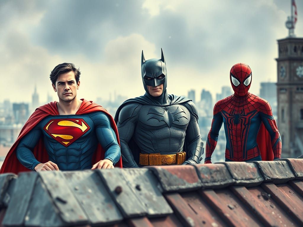 Superhero Icons Gather for a Charming Rooftop Moment