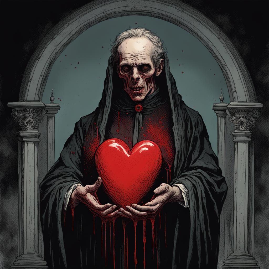 Necromantic Priest with Bloody Heart, Creepy Magazine Style