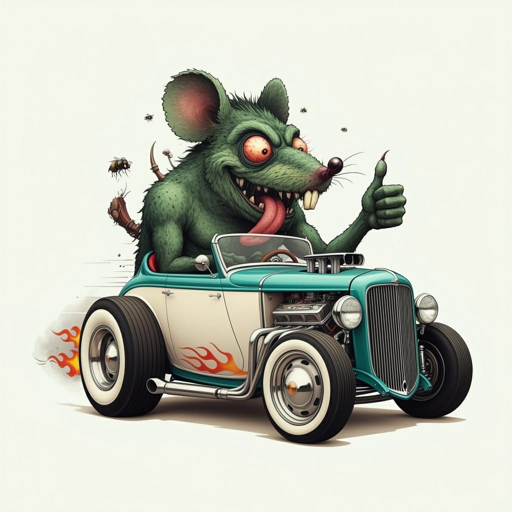 Vibrant Hot Rod Monster in a Vintage Cartoon Style