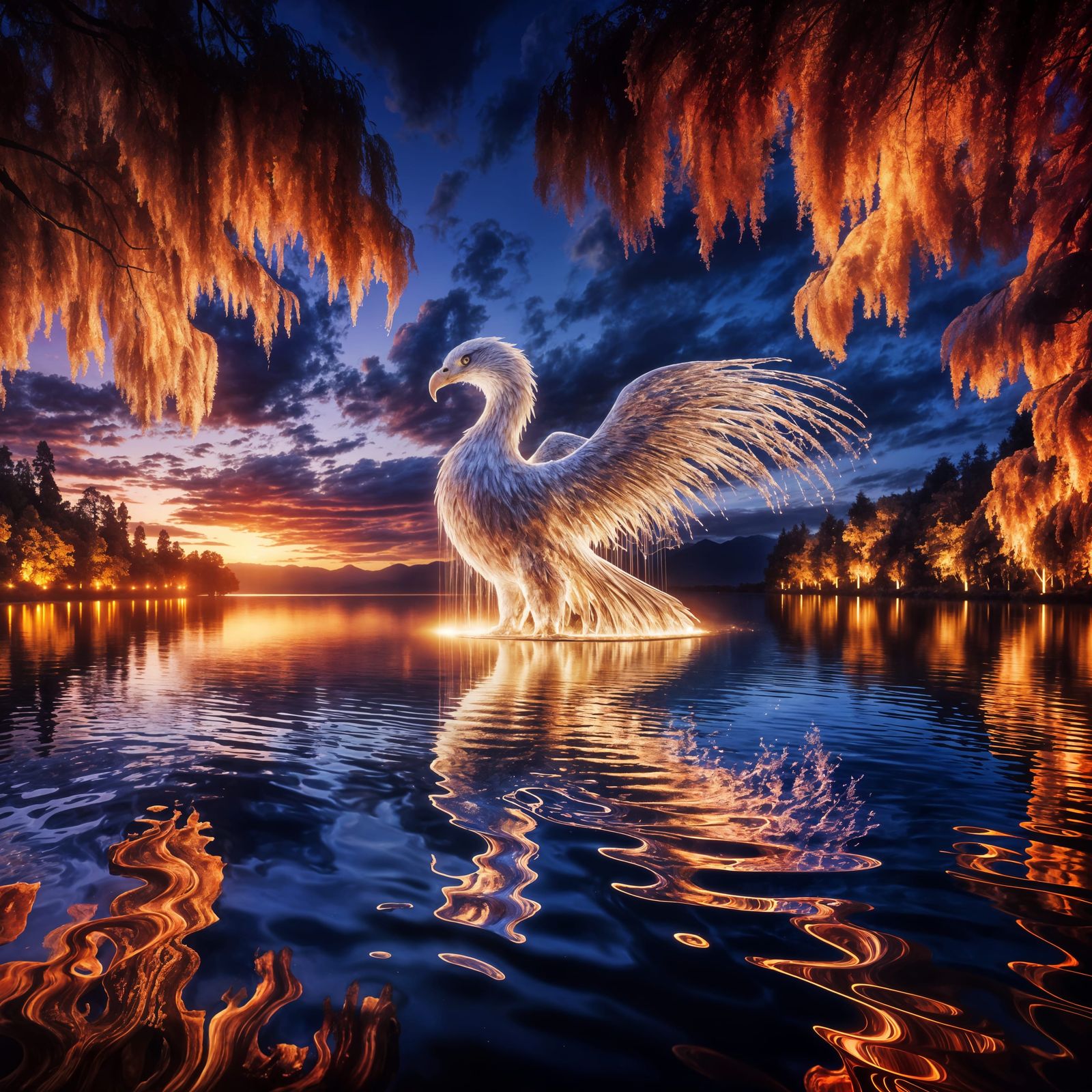 Majestic Water Eagle Emerges from Twilight Lake