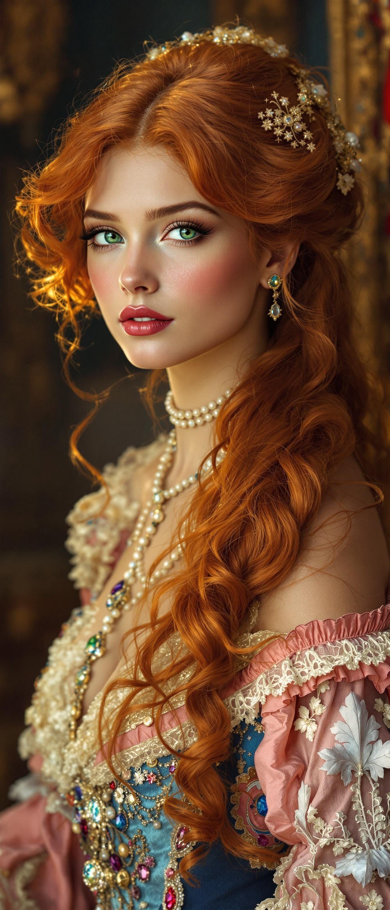 Regency Lady in Lavish Pink and Blue Gown