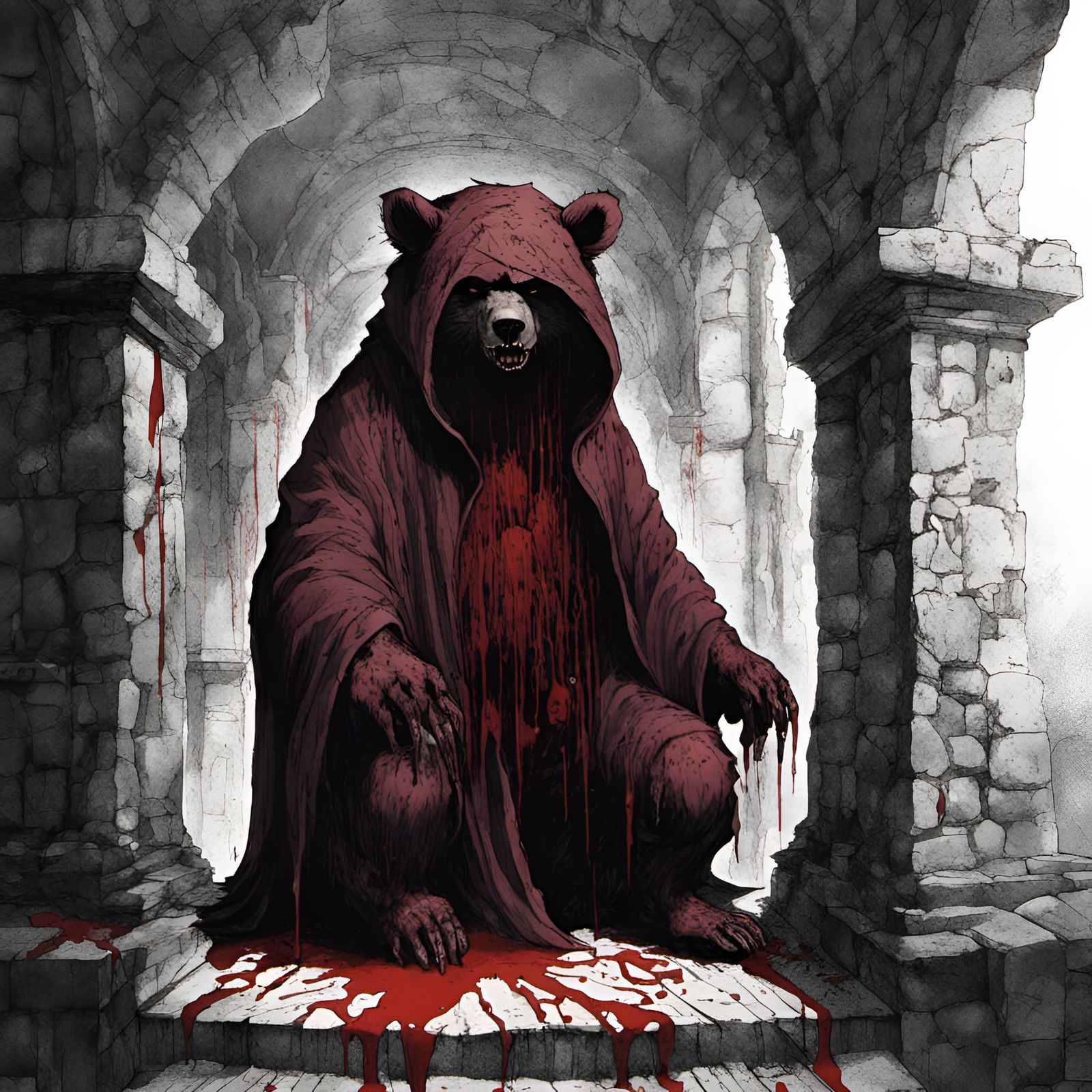 Demonic Bear Druid Lord in Horror Manga Art