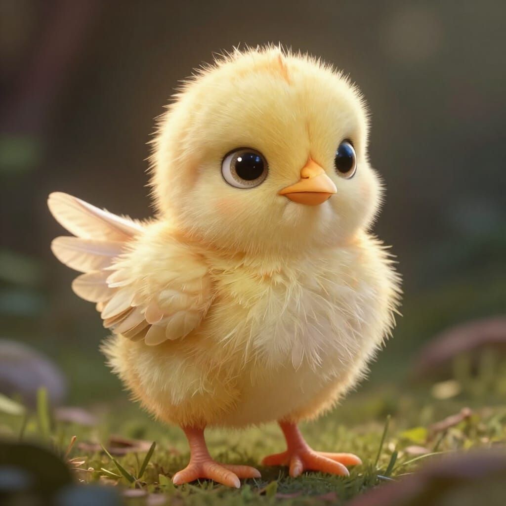 Cute Fluffy Baby Chick in Fairy-Tale Style