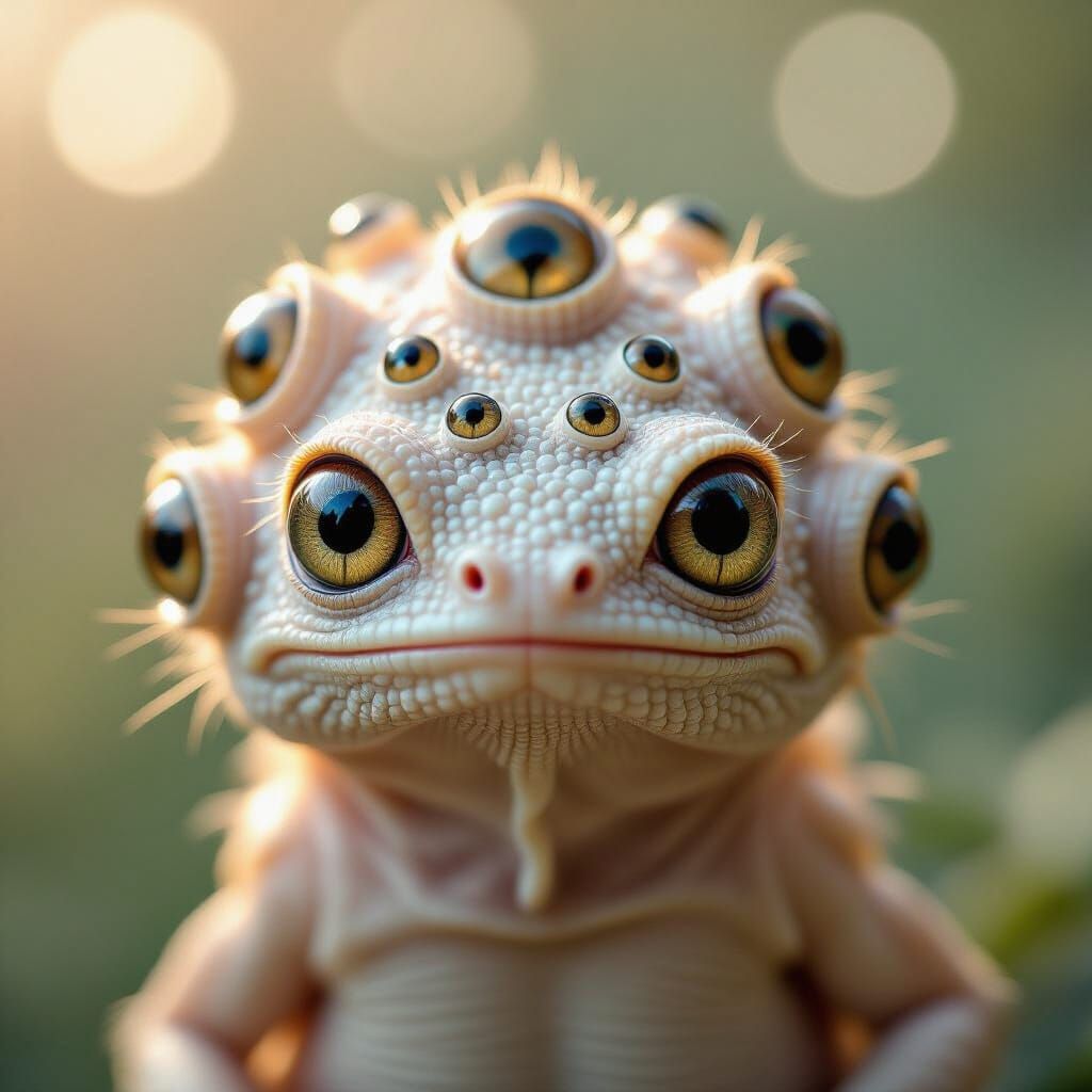 Photorealistic Creature with Ten Eyes in Studio Lighting