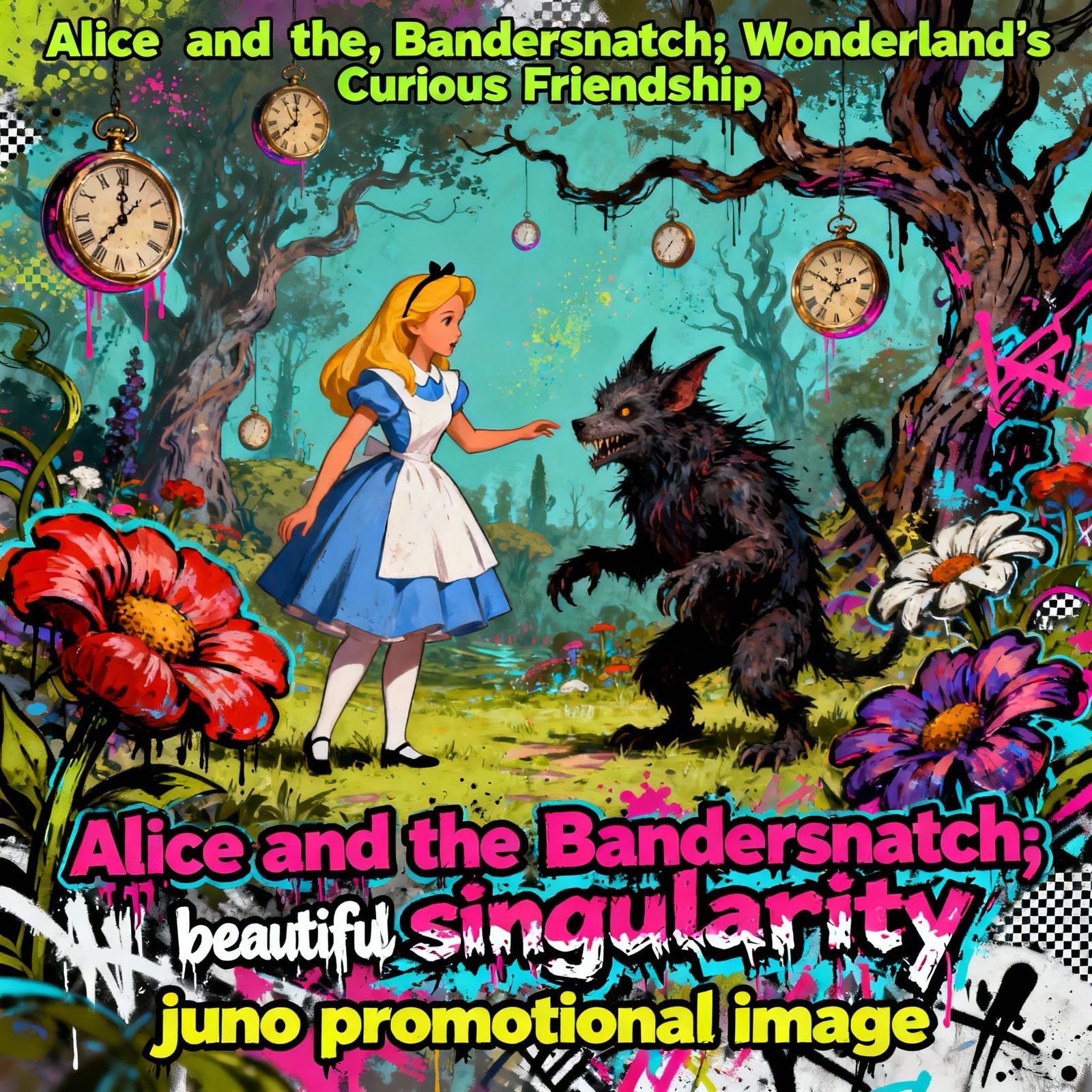 Alice and Bandersnatch Friendship in Pop Surrealist Street A...