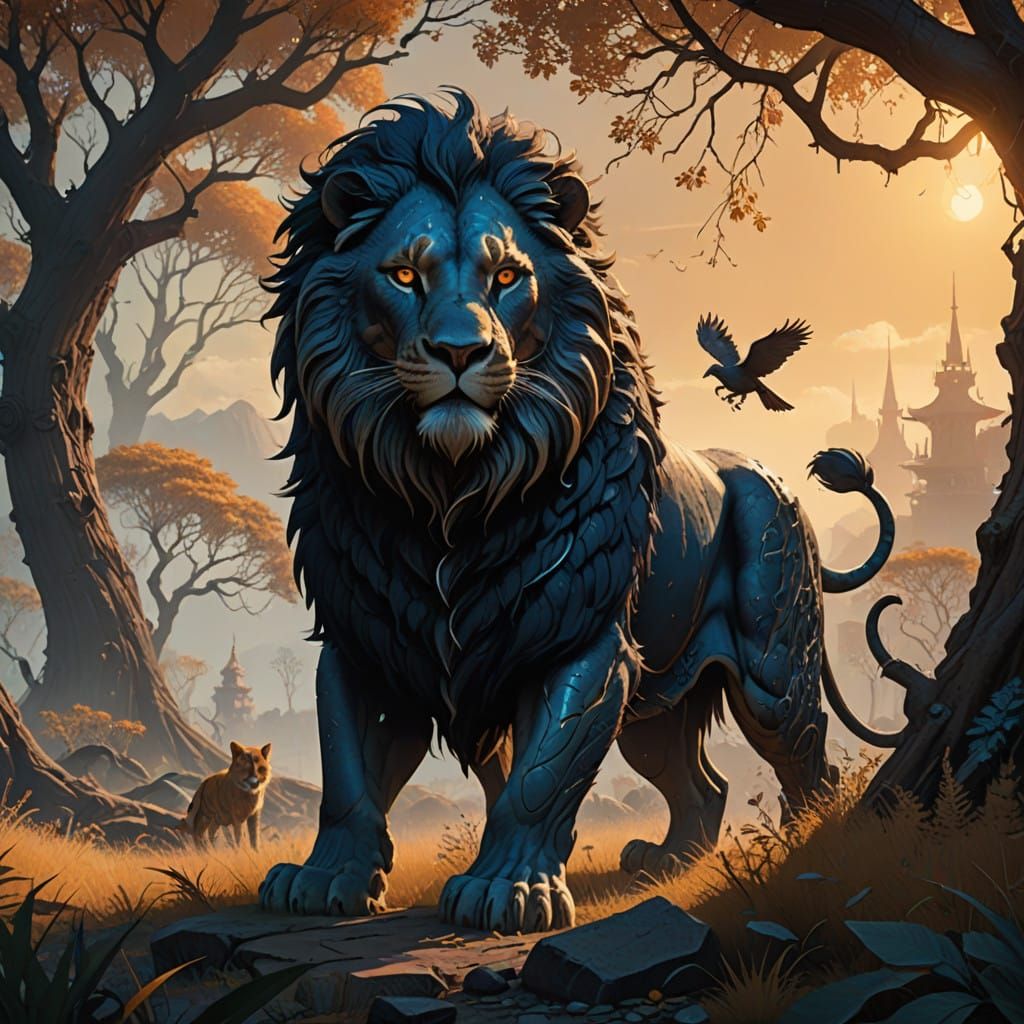 Regal Lion Silhouette Emerges from Majestic Cat's Shadow