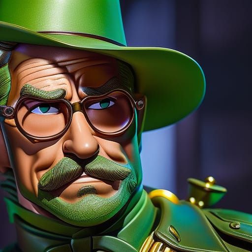 Hyperrealistic Green Johnny West Portrait in Resin