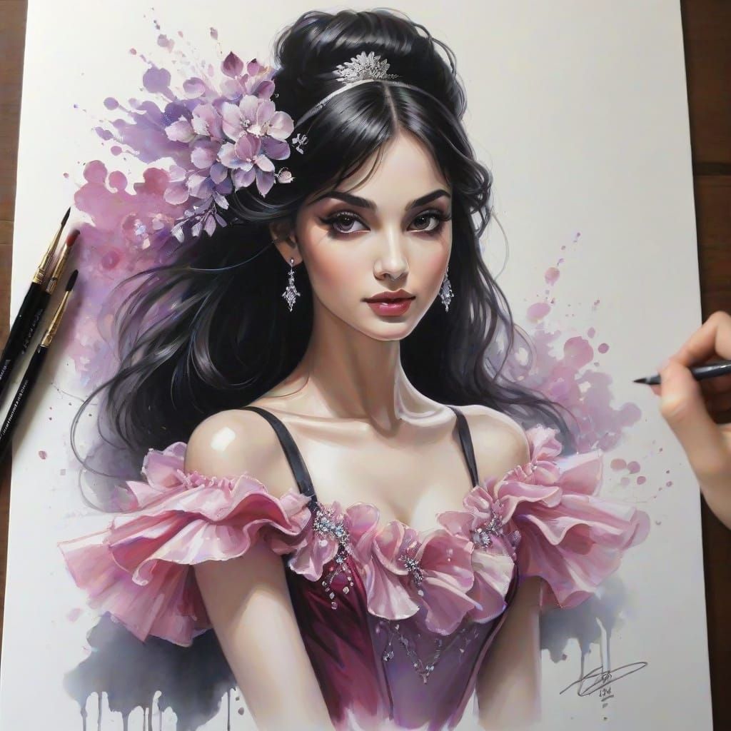 Surreal Glassy Screen Painting with Diamond Pointillé and Dy...