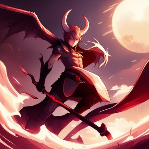 Anime Style Male Tiefling Warrior with Wings