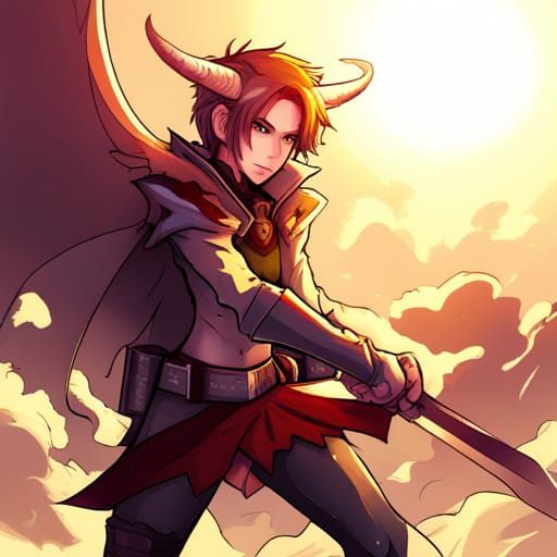 Anime Style Male Tiefling with Red Skin and Wings