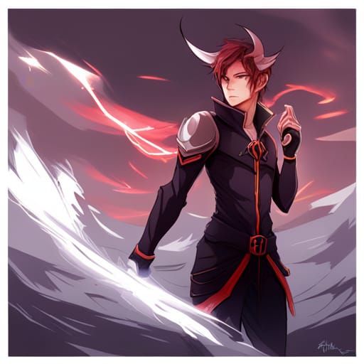 Anime Style Red-Skinned Tiefling with Wings