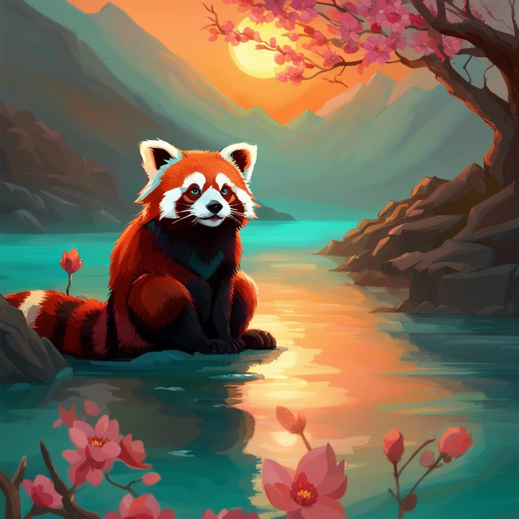High Gothic Red Panda Under Cherry Blossom