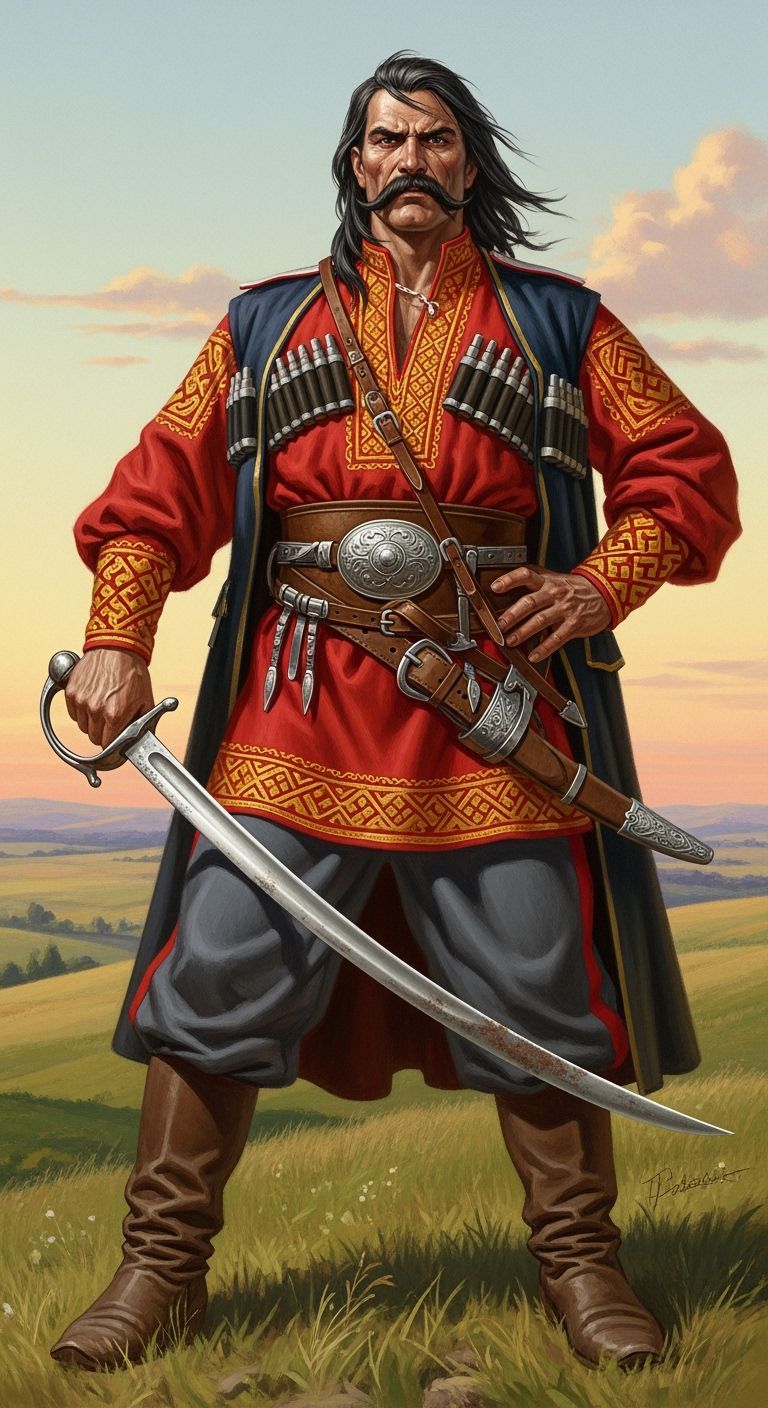 Fierce Cossack Warrior in Traditional Attire