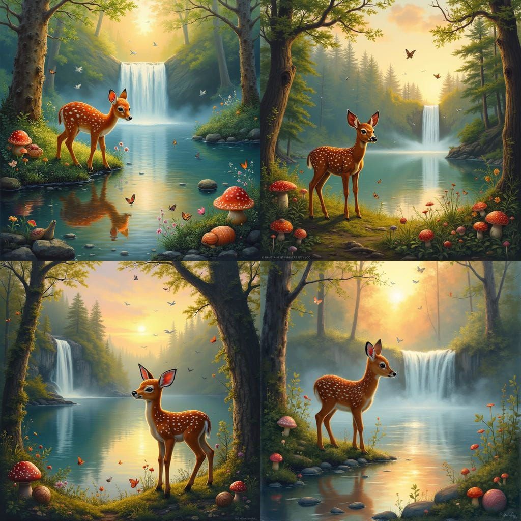 Forest Scene with Fawn, Oil Painting Style