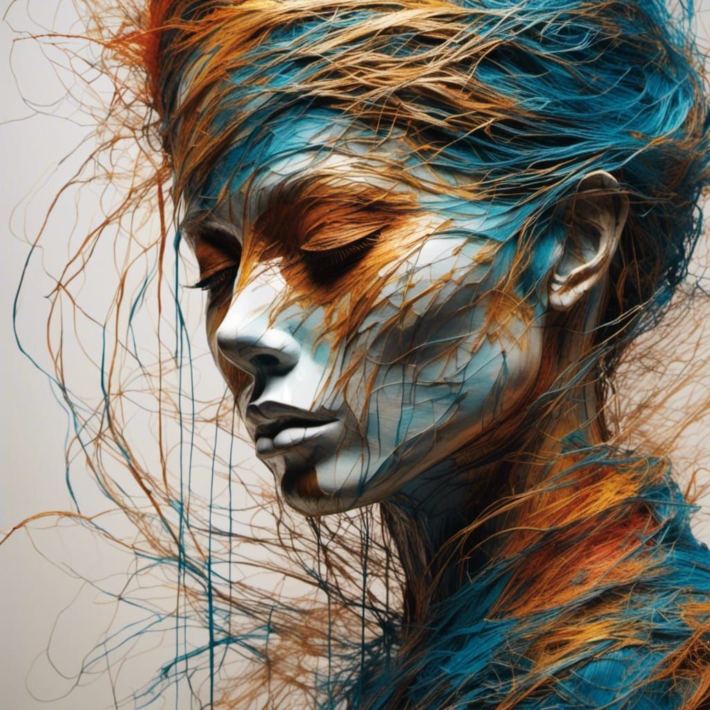 Abstract Silk Thread Portrait in Harmony