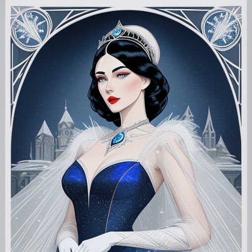Elegant Queen of Winter Spells in Art Deco Style
