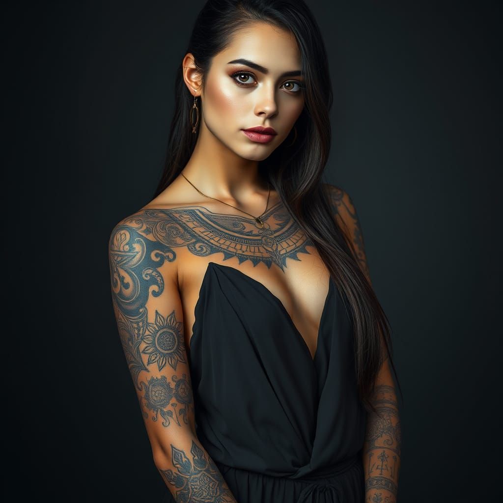 Tattooed Woman Portrait in Photorealistic Style
