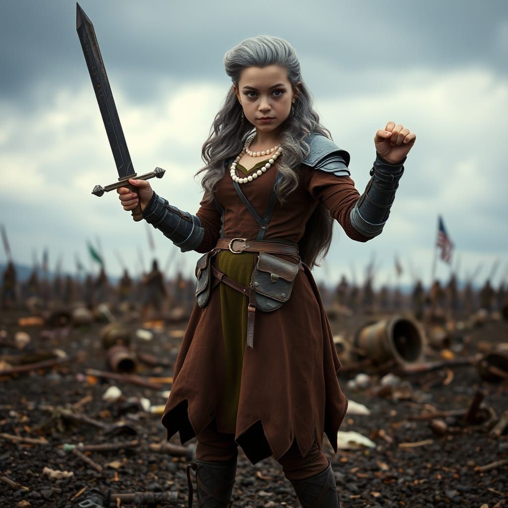 Warrior Princess Bean on Battlefield: Cinematic Film Still