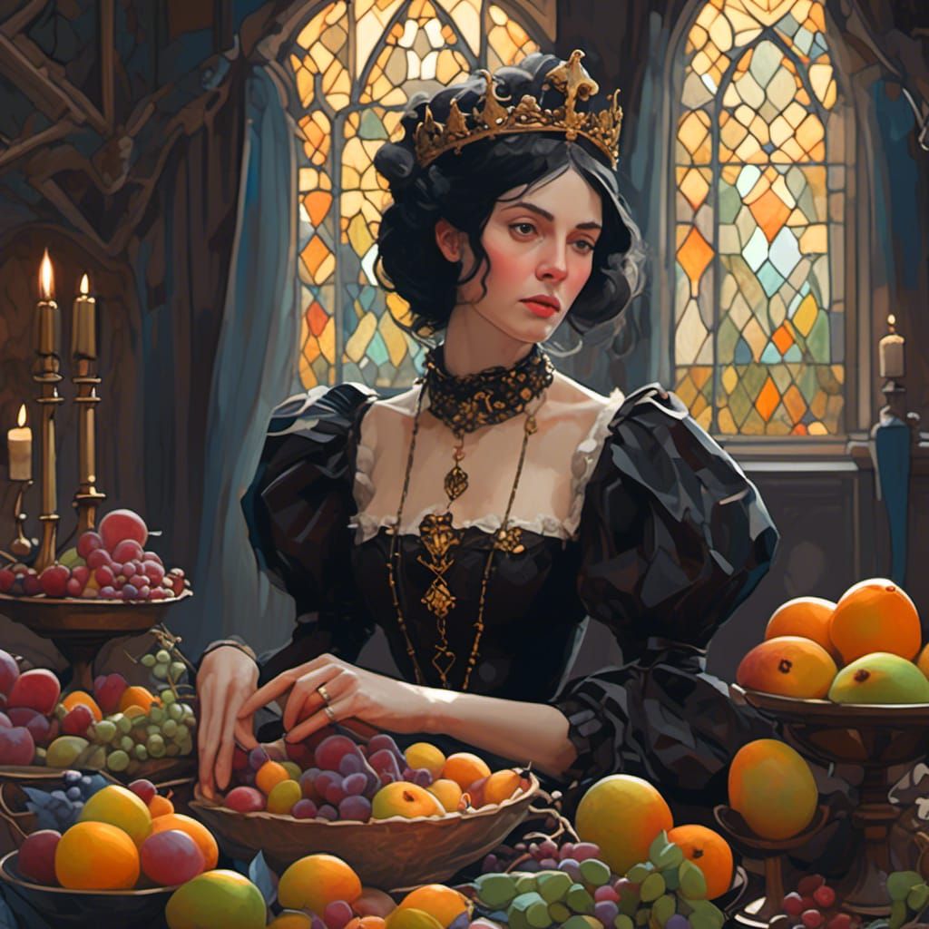 Tudor Queen Eating Figs: Detailed Digital Portrait