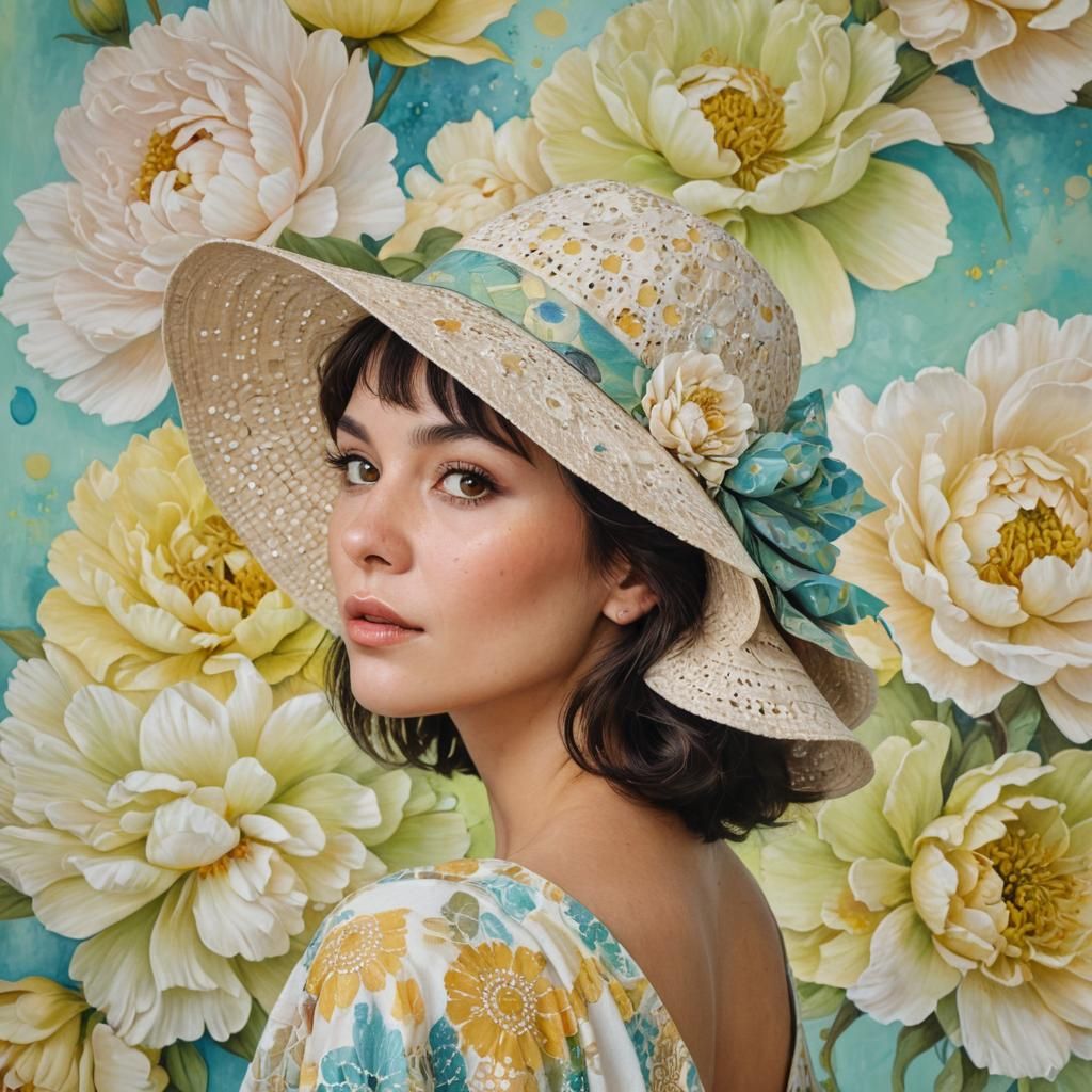 Woman in Hat with Aboriginal Dot Art Background