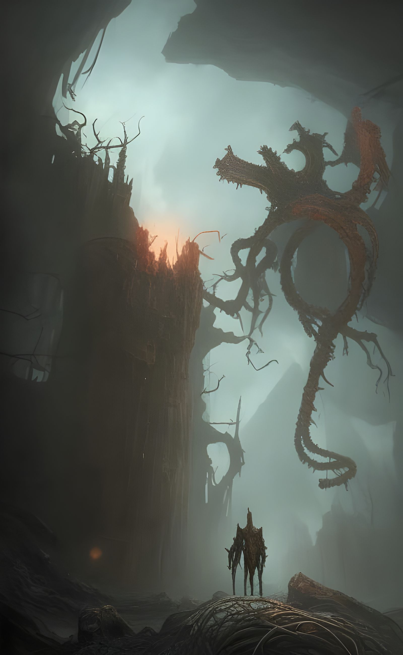 Dark Cosmic Landscape Ruined by Elder God