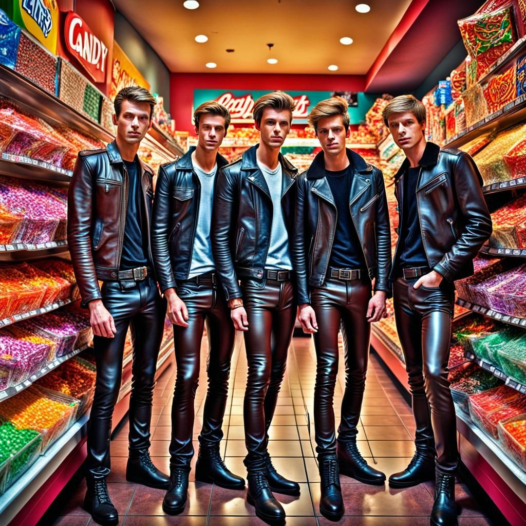 Teenage Boys Shopping in Hyperrealistic Candy Store