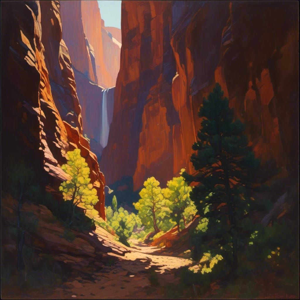 Zion Park Painting with Strong Light and Shadow