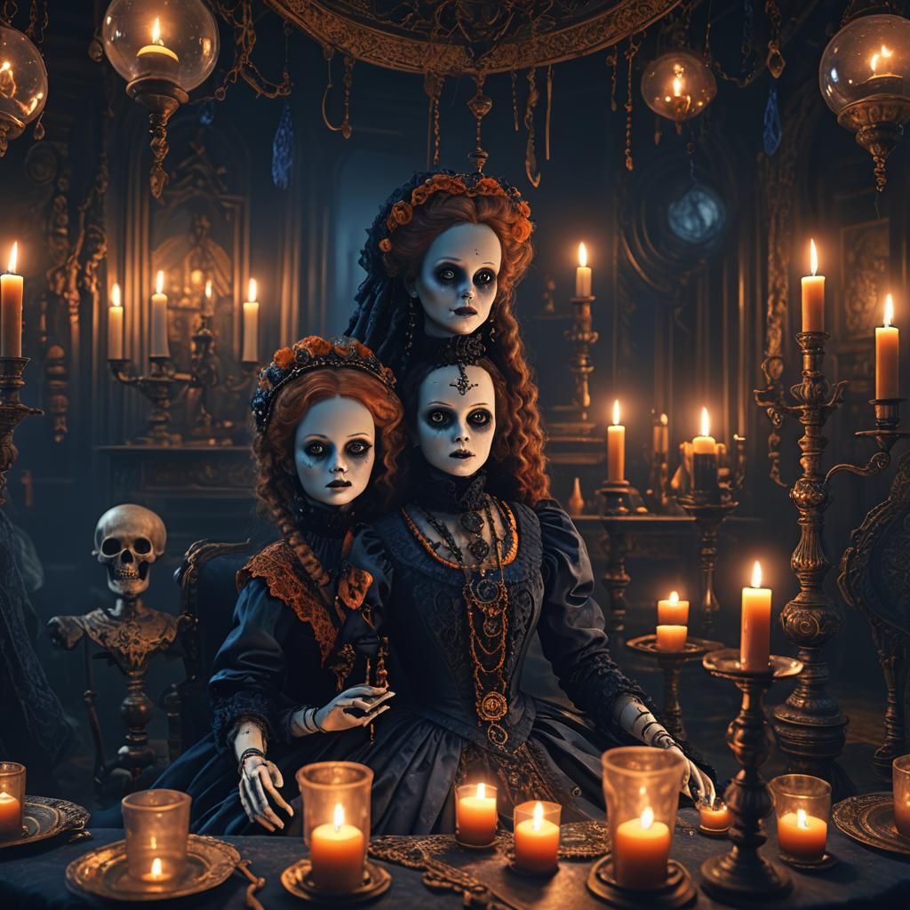 Cursed Victorian Seance Doll in Dark Fantasy Style