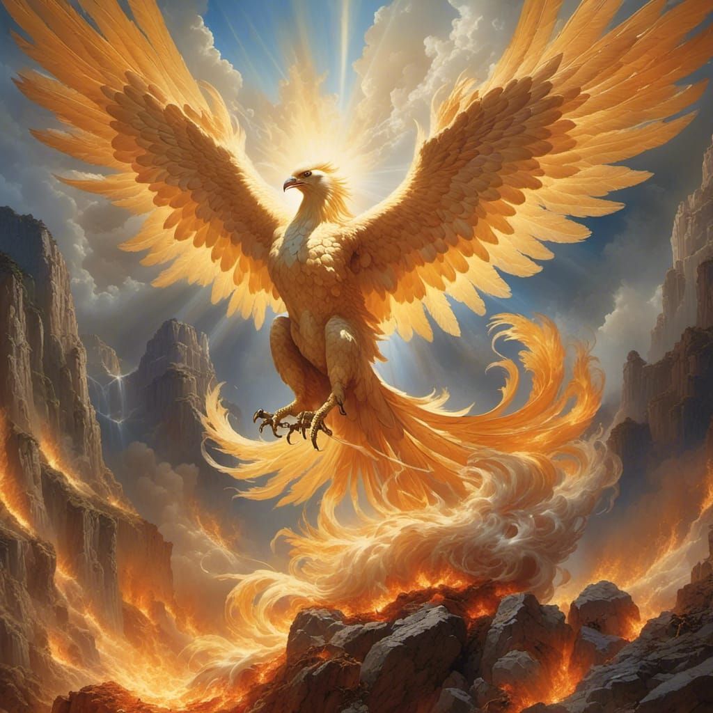 Fiery Phoenix Rising from Ashes in Glory