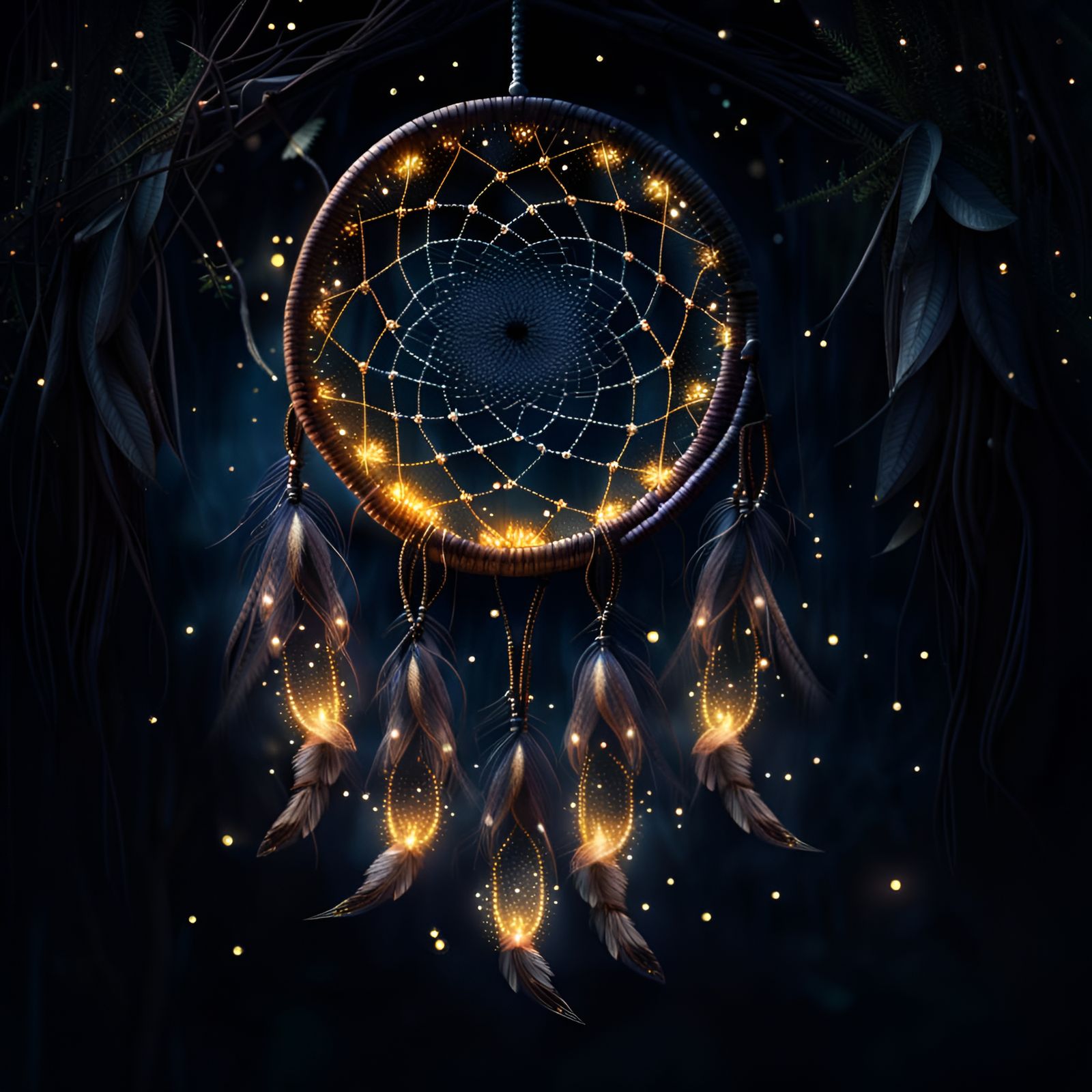 Magical Firefly Dreamcatcher in Hyperrealistic Detail