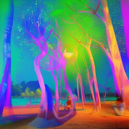 Thailand Beach at Night with Hanging Lampions