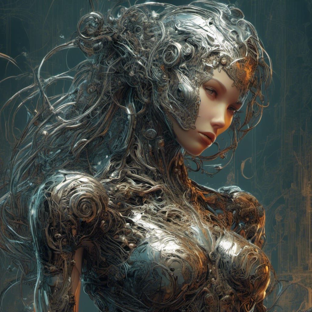 Elegant Anime Android in Diffuse Light