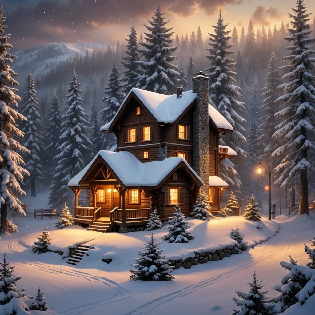 Cozy Christmas Cabin in Winter Wonderland