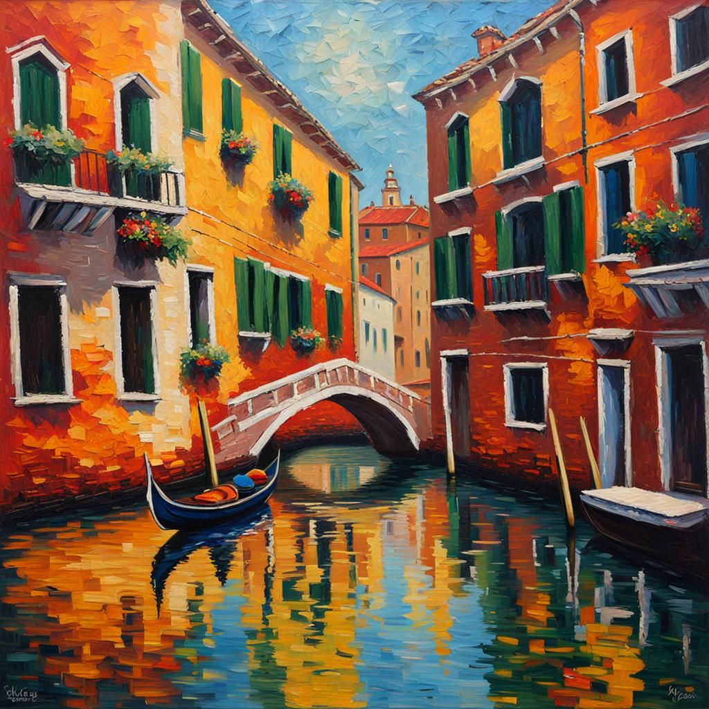 Venice Reflection in Expressionist Impasto Style