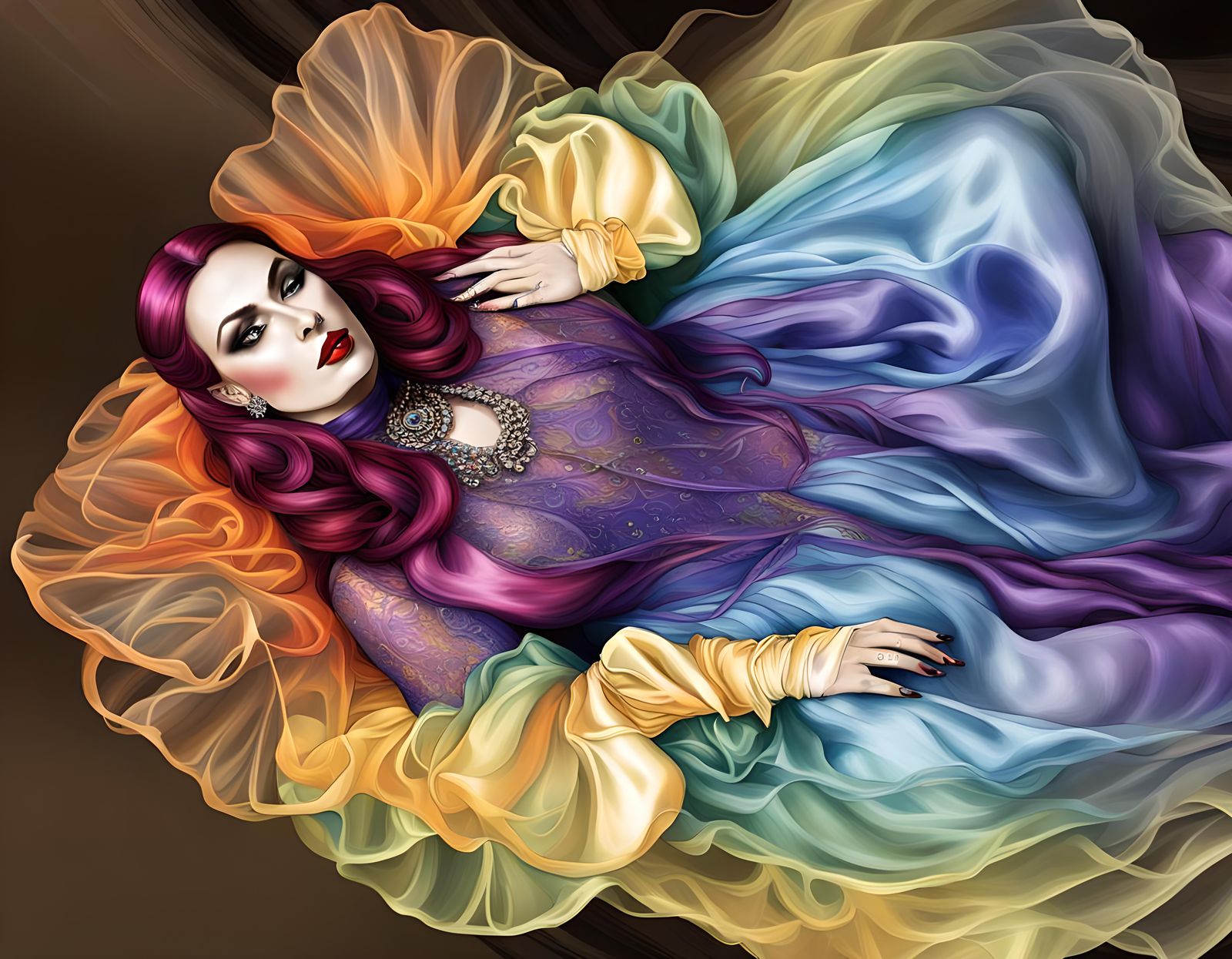 Rainbow Satin Gown for Drag Queen in Victorian Style