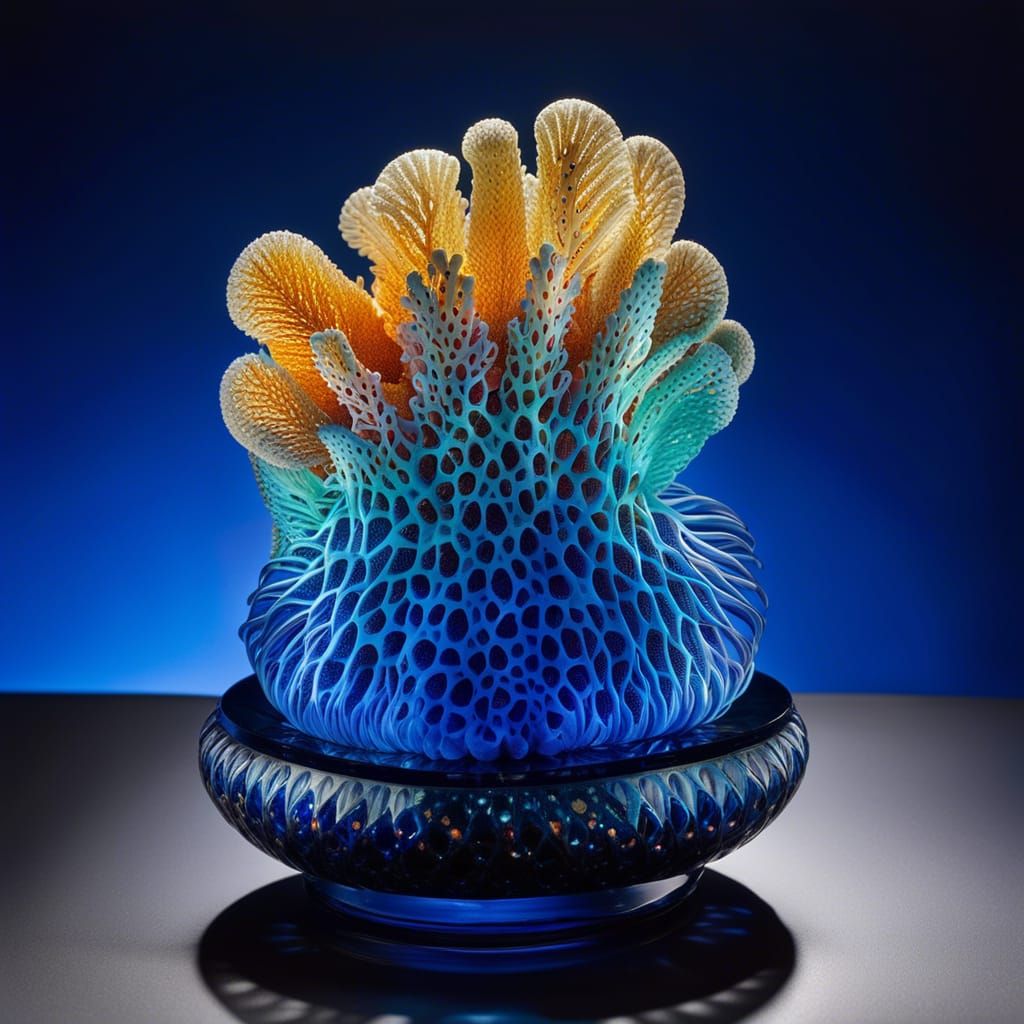 Bioluminescent Glass Sea Sponge on Marble Stand