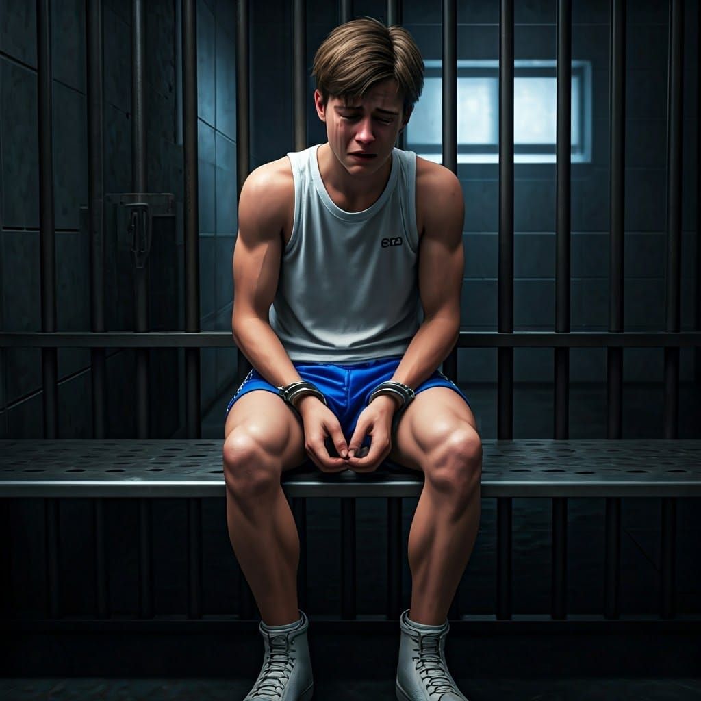 Vulnerable Youth Cries in a Modern Jail Cell