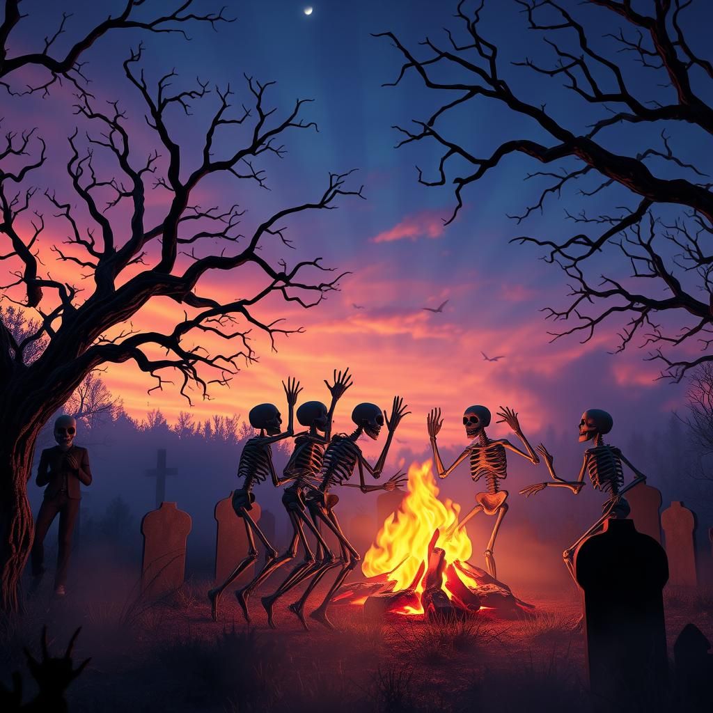 Skeletal Dance in Ethereal Graveyard at Dusk