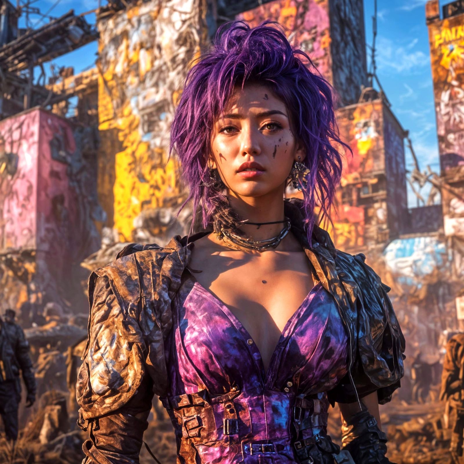 Cyberpunk Australian Rebel Girl in Abandoned Urban Landscape